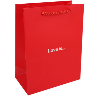 Пакет подарочный 18х23х10см 'Love is' ламинированный красный