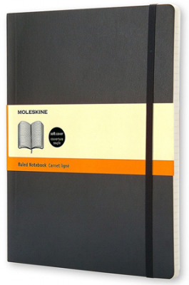 Записная книжка A4-  96л линейка Moleskine® Classic Soft XLarge мягкая обложка на резиновой застежке черная