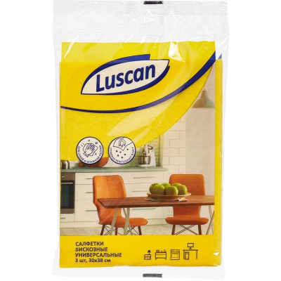 Салфетка хозяйственная универсальная Luscan 30x38см вискоза/полиэстер 90г/м²  3шт желтая