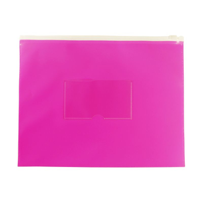 Папка-конверт на молнии A5 Бюрократ Double Neon с карманом для визитки пластиковая 150мк розовая