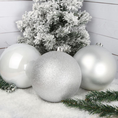 Шар 150мм серебро пластик 3шт