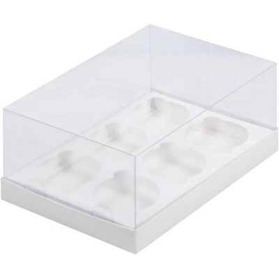 Коробка для капкейков на  6шт 23.5х16х10см белая с пластиковой крышкой