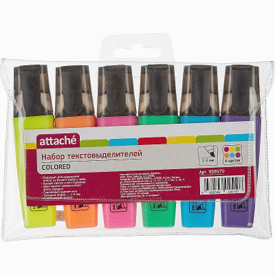 Текст-маркеры Attache 'Colored'&nbsp;&nbsp;1-5.0мм 6цв в блистере