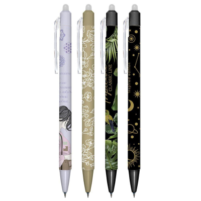 Ручка гелевая автоматическая стираемая deVENTE 0.5мм дизайны Mentality/Signature/Tropicana/Zodiac синяя ассорти