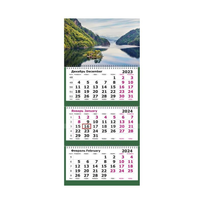 Календарь настенный 2024 квартальный 3-блочный 19х55см Мини 'Пейзаж Прозрачность' на гребне
