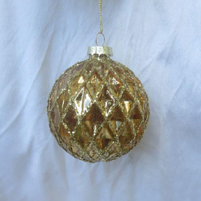 Шар  80мм золотой 'Ромбы' стекло