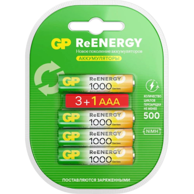 Аккумулятор GP&nbsp;&nbsp;1.2V AAA/HR03&nbsp;&nbsp;1000mAh NiMH 4шт предзаряженный в блистере