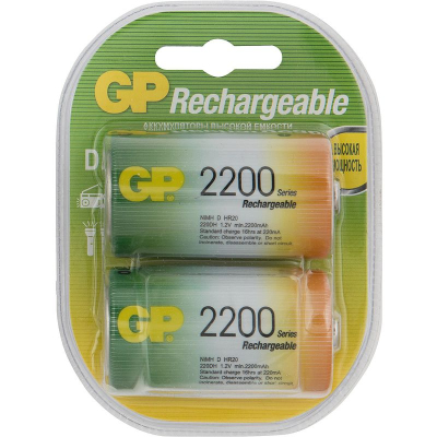 Аккумулятор GP&nbsp;&nbsp;1.2V D/LR20&nbsp;&nbsp;2200mAh NiMH 2шт предзаряженный в блистере