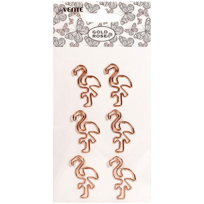 Скрепки фигурные 'Фламинго' 27х42мм   6шт deVENTE 'Gold Rose' металлические розовое золото в блистере