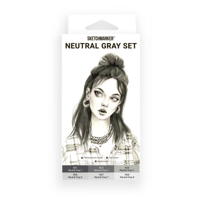 Маркеры художественные спиртовые Sketchmarker 'Neutral Gray'  6цв двусторонние в картонной коробке