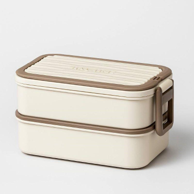 Контейнер для еды 'Square box' 2 яруса 1800мл коричневый