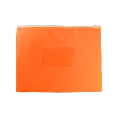 Папка-конверт на молнии A5 Бюрократ Double Neon с карманом для визитки пластиковая 150мк оранжевая