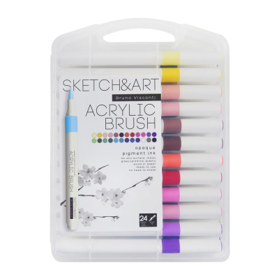 Маркеры-кисти акриловые BrunoVisconti® Sketch&Art&nbsp;&nbsp;24цв 1-3мм в пластиковом пенале