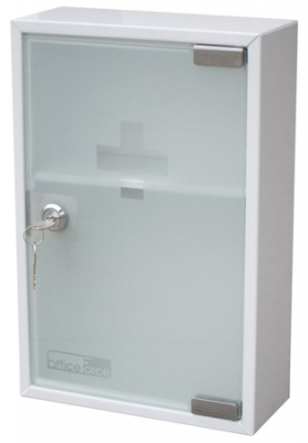 Шкаф-аптечка Office-Force 21х32х 8см с замком со стеклянной дверцей и полкой металлический белый