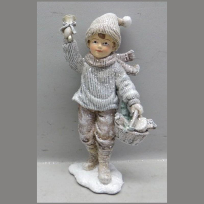 Сувенир новогодний 12.5см 'Мальчик с колокольчиком и корзинкой' полистоун