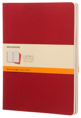 Записная книжка A4-  60л линейка Moleskine® Cahier XLarge 3шт картонная обложка красная