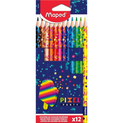 Карандаши  12цв Maped 'Pixel Party' пластиковые трехгранные в картонной коробке