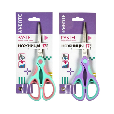 Ножницы 17см deVENTE 'Pastel' с резиновыми вставками 2 дизайна ассорти в блистере