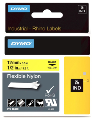 Картридж ленточный Dymo® Rhino 12мм х3.5м нейлоновый черный шрифт/желтый фон