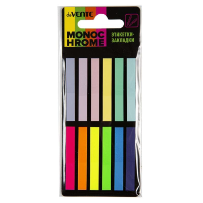 Закладки deVENTE&nbsp;&nbsp;6х45мм 12цв х20шт полупрозрачные неоновые/пастельные пластиковые
