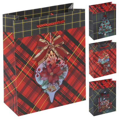 Пакет подарочный новогодний 18х26х 8см 'Стильный Новый год' 4дизайна
