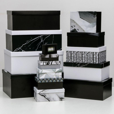 Коробка подарочная прямоугольная 32х20х12см Черно-белая