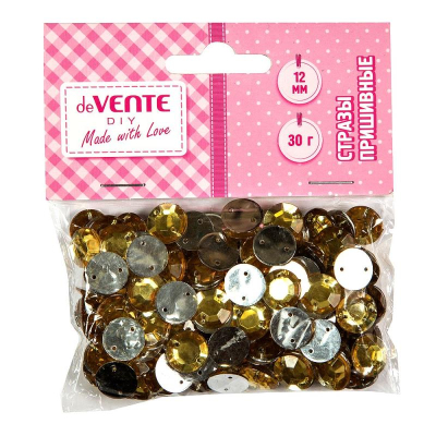 Стразы пришивные deVENTE 'Круглые' ø-12мм&nbsp;&nbsp;30г золотистые акриловые