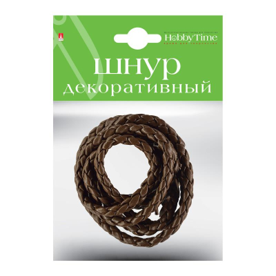 Шнур декоративный из экокожи плетеный Hobby Time круглый 5мм х1.5м коричневый