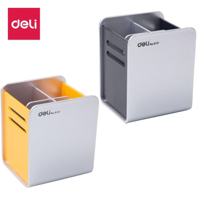 Подставка для принадлежностей Deli 'Quali'&nbsp;&nbsp;4 отделения&nbsp;&nbsp;8x 9x10см серебристо-оранжевая/серебристо-черная ассорти