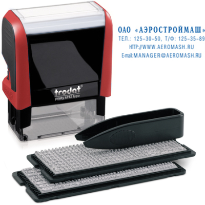 Штамп самонаборный 4 строки 47х18мм Trodat Printy 4912P4 Typo красный корпус 19-28 знаков в строке