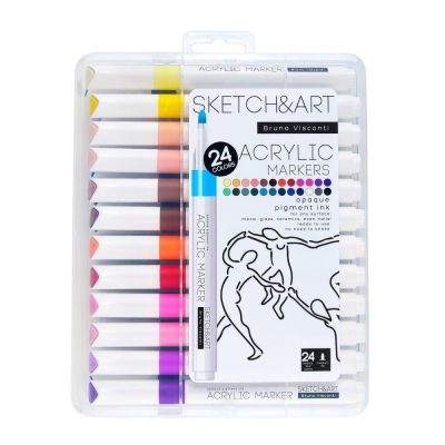 Маркеры акриловые BrunoVisconti® Sketch&Art 24цв 1-3мм в пластиковом пенале