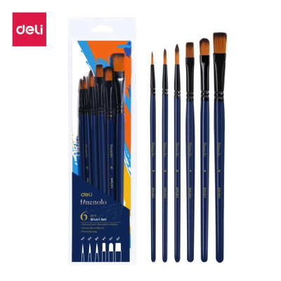 Кисти художественные набор Deli Finenolo&nbsp;&nbsp;6шт синтетика круглая №4, 6, 8 плоская №4, 8 овальные №6