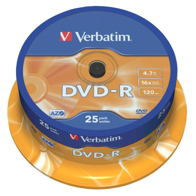 Диск DVD-R 4.7Gb 16X Verbatim Azo&nbsp;&nbsp;25шт Cake box