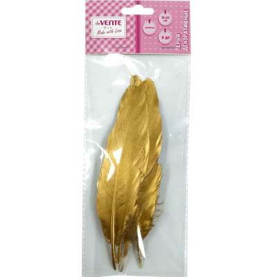 Перья декоративные deVENTE натуральные гусиные h15-20см   4шт Золотистые