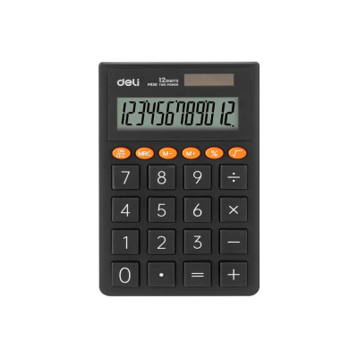 Калькулятор карманный Deli 12 разрядов DP  70x112х8.5мм  65г темно-серый корпус