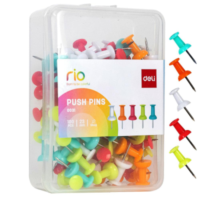 Гвоздики для досок 100шт Deli цветные 'Rio' в пластиковой коробке