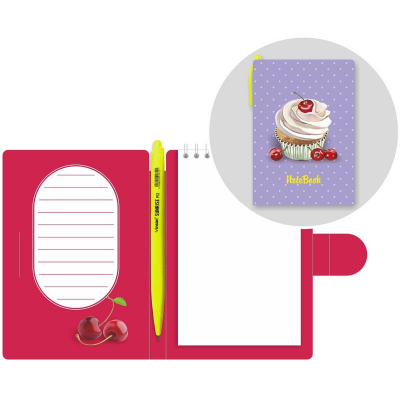 Записная книжка +шариковая ручка Lamark A6 без линовки картонная обложка 'Sweet Cherry' 