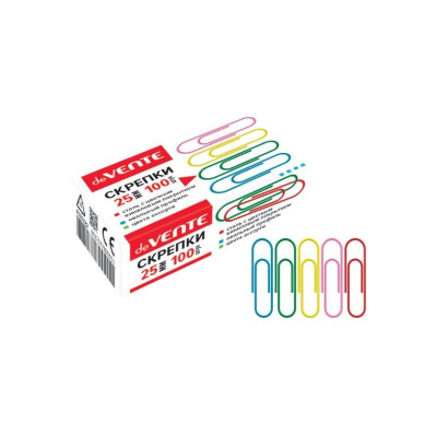 Скрепки 25мм&nbsp;&nbsp;100шт deVENTE цветные с пластиковым покрытием в картонной коробке