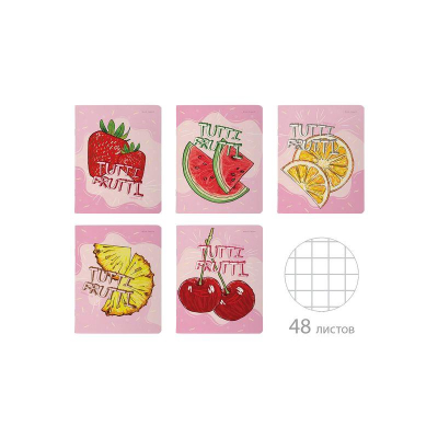 Тетрадь A5  48л клетка на скрепке BrunoVisconti® картонная софт-тач обложка 'Tutti Frutti' 5 дизайнов