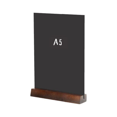 Табличка настольная для надписей меловым маркером A5 вертикальная Attache на деревянной подставке пластиковая черная