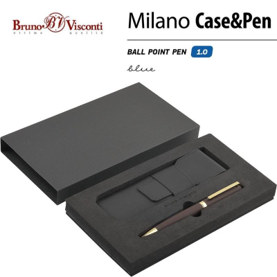 Ручка шариковая BrunoVisconti® 'Milano' 1.0мм металлический Soft touch корпус коричневый/золото +чехол из экокожи синие чернила