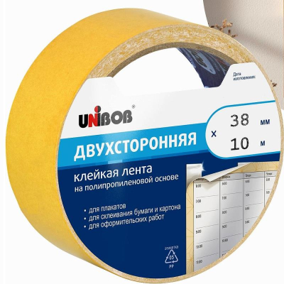 Клейкая лента 2-сторонняя 0.038х10м/3" UNIBOB® полипропиленовая