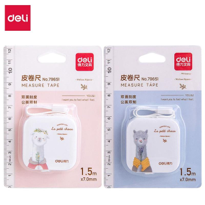 Рулетка канцелярская&nbsp;&nbsp;1.5м/60" Deli с фиксатором двусторонняя шкала лавсановая лента 2 дизайна ассорти