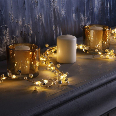 Электрогирлянда&nbsp;&nbsp;1.2м Мишура Роса Бусины 20 белых LED ламп прозрачный провод на батарейках