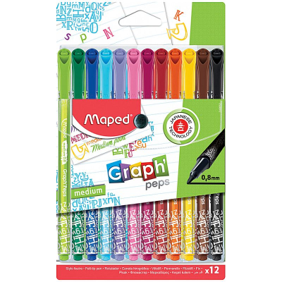 Ручки капиллярные Maped Graph'Peps Deco 12цв 0.8мм трехгранный корпус
