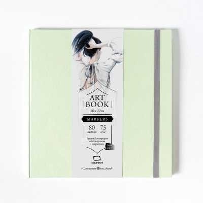 Блокнот для маркеров Малевичъ Fashion 20х20см 75г 80л на склейке твердая обложка на резинке мятный