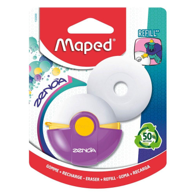 Ластик пластиковый для карандаша Maped 'Zenoa' Rotary круглый в футляре +запасной ластик в блистере