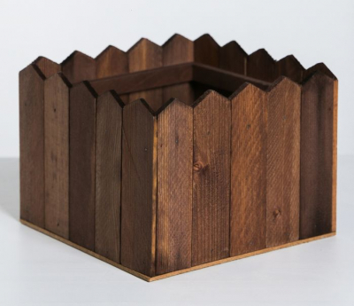 Кашпо деревянное Заборчик 19х18х14.5см коричневый