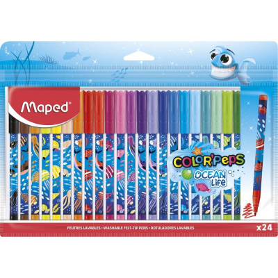 Фломастеры  24цв Maped Color'peps 'Ocean' Life смываемые декорированные в пластиковой упаковке
