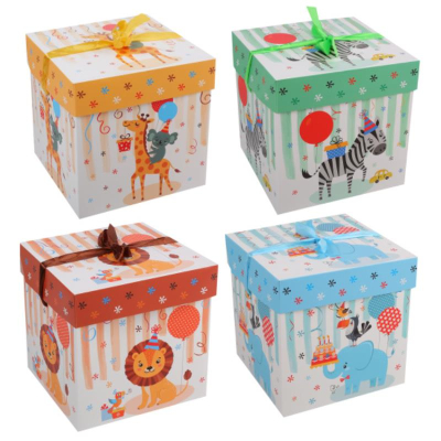 Коробка подарочная квадратная 22х22х22см 'Веселый праздник' складная ассорти